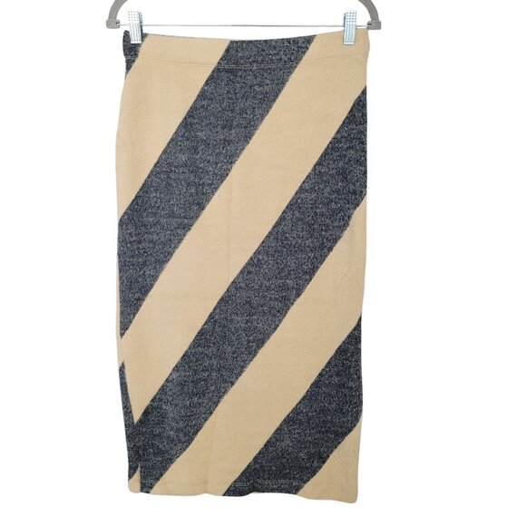Anthropologie Diagonal Striped Midi Sweater Skirt Womens Size M Beige Gray - Picture 1 of 6